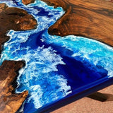 Custom Black Walnut Epoxy Resin River Table Blue Waves BRT-26