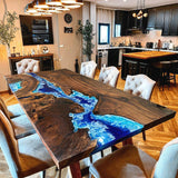 Custom Black Walnut Epoxy Resin River Table Blue Waves BRT-26