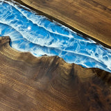 Custom Black Walnut Epoxy Resin River Table Blue Waves BRT-83