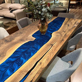Custom Walnut Epoxy Resin River Table Blue Resin WRT-67