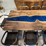 Custom Walnut Epoxy Resin River Table Blue Resin WRT-67