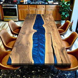 Custom Walnut Epoxy Resin River Table Blue Resin WRT-67