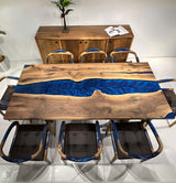 Custom Walnut Epoxy Resin River Table Blue Resin WRT-67