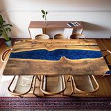 Custom Walnut Epoxy Resin River Table Blue Resin WRT-67