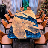 Custom Walnut Epoxy Resin River Table Blue Waves WRT-72