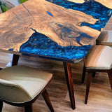 Custom Walnut Epoxy Resin River Table Blue Waves WRT-72