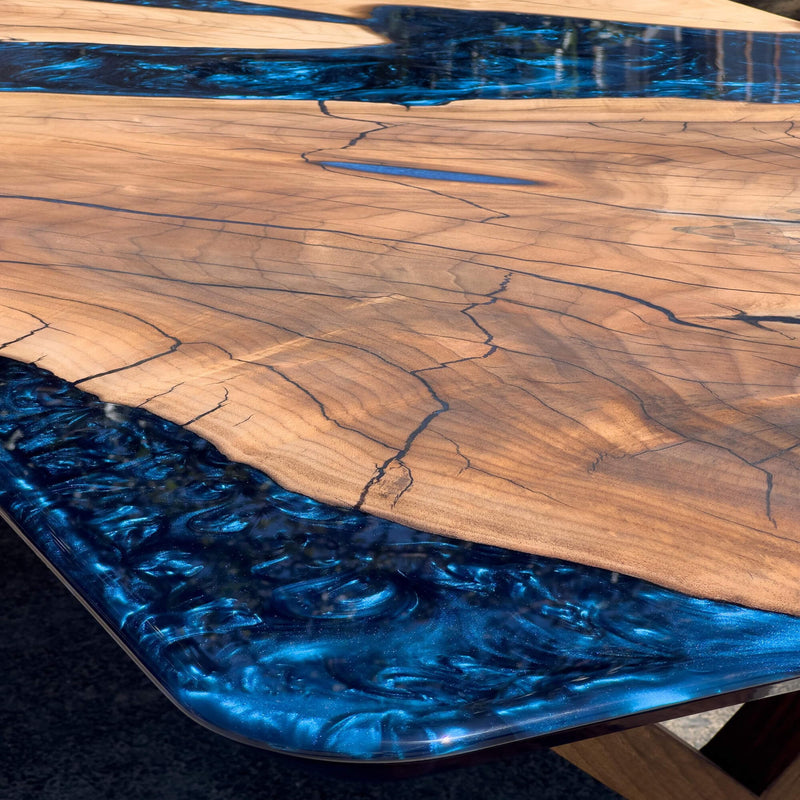 Custom Walnut Epoxy Resin River Table Blue Waves WRT-72