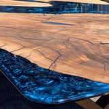 Custom Walnut Epoxy Resin River Table Blue Waves WRT-72