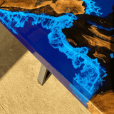Custom Black Walnut Epoxy Resin River Table Blue Waves BRT-30