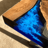 Custom Black Walnut Epoxy Resin River Table Blue Waves BRT-30