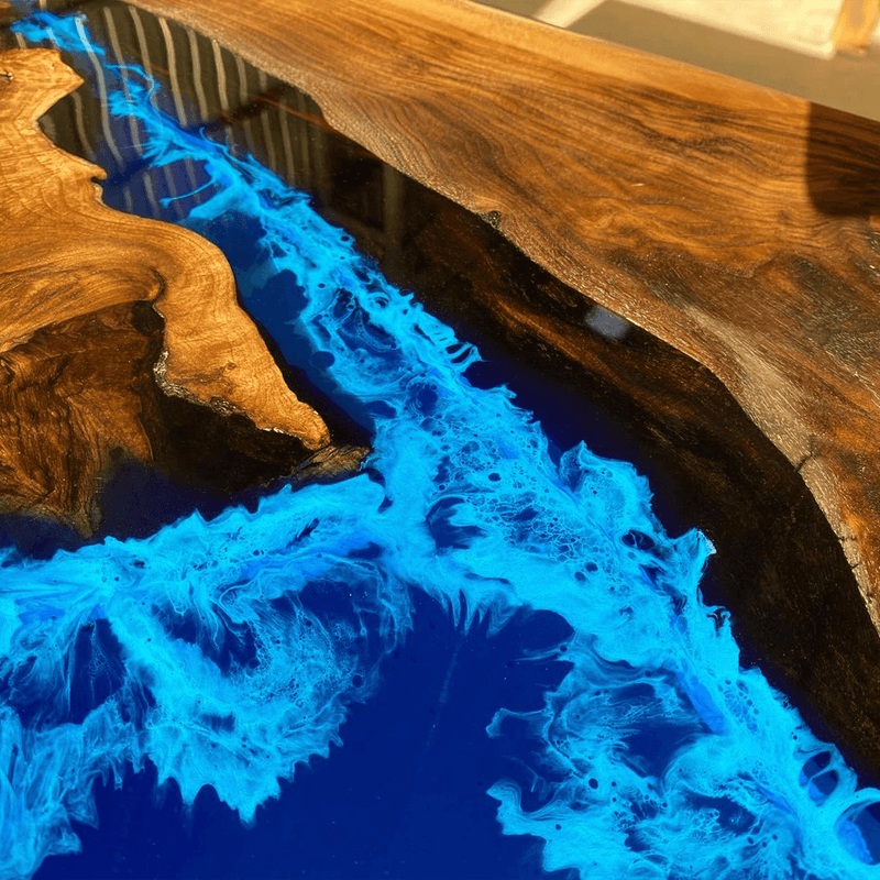 Custom Black Walnut Epoxy Resin River Table Blue Waves BRT-30