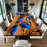 Custom Black Walnut Epoxy Resin River Table Blue Waves BRT-30