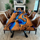 Custom Black Walnut Epoxy Resin River Table Blue Waves BRT-30