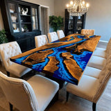 Custom Black Walnut Epoxy Resin River Table Blue Waves BRT-30