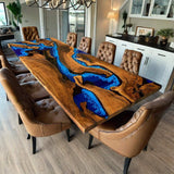 Custom Black Walnut Epoxy Resin River Table Blue Waves BRT-30
