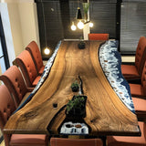 Custom Walnut Epoxy Resin River Table Blue Waves WRT-21