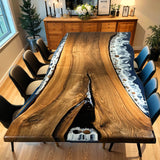 Custom Walnut Epoxy Resin River Table Blue Waves WRT-21
