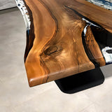Custom Walnut Epoxy Resin River Table Blue Waves WRT-21