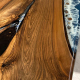 Custom Walnut Epoxy Resin River Table Blue Waves WRT-21