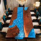 Custom Black Walnut Epoxy Resin River Table Blue Waves BRT-33