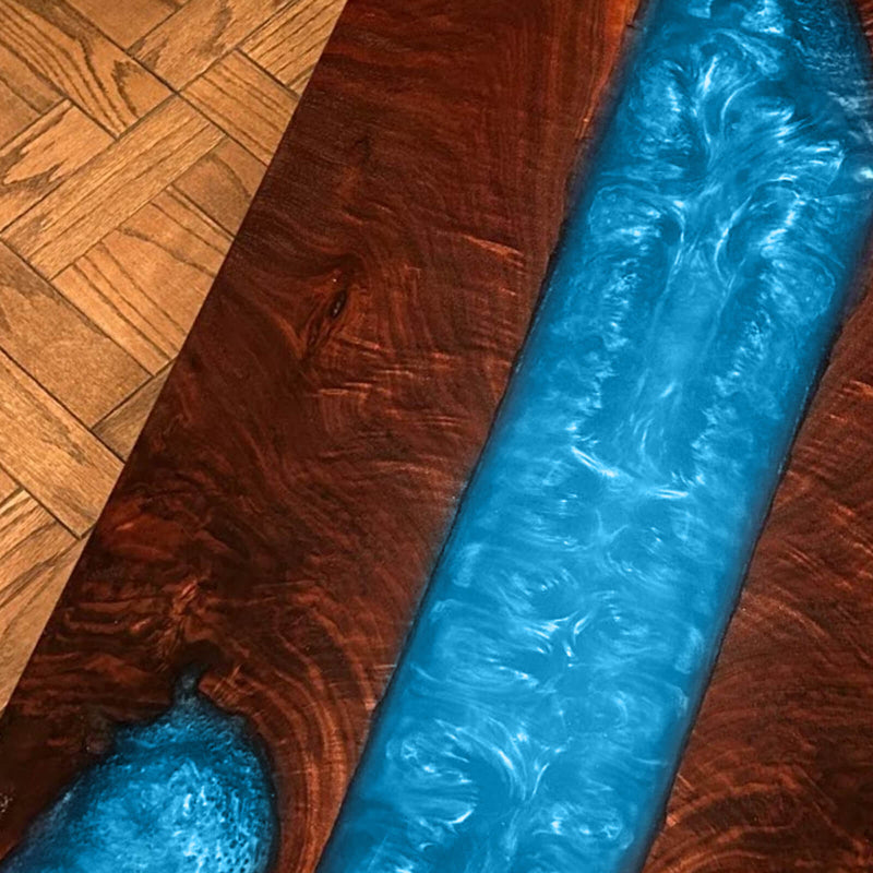 Custom Black Walnut Epoxy Resin River Table Blue Waves BRT-33