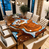 Custom Black Walnut Epoxy Resin River Table Blue Waves BRT-68