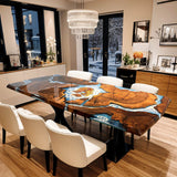 Custom Black Walnut Epoxy Resin River Table Blue Waves BRT-68