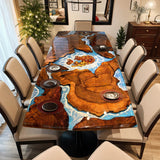 Custom Black Walnut Epoxy Resin River Table Blue Waves BRT-68