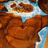 Custom Black Walnut Epoxy Resin River Table Blue Waves BRT-68
