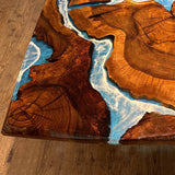 Custom Black Walnut Epoxy Resin River Table Blue Waves BRT-68