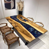 Custom Black Walnut Epoxy Resin River Table Blue Resin BRT-32