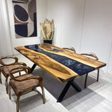 Custom Black Walnut Epoxy Resin River Table Blue Resin BRT-32