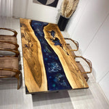 Custom Black Walnut Epoxy Resin River Table Blue Resin BRT-32