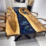 Custom Black Walnut Epoxy Resin River Table Blue Resin BRT-32