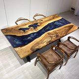Custom Black Walnut Epoxy Resin River Table Blue Resin BRT-32