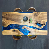 Custom Walnut Epoxy Resin River Table Blue Resin WRT-63
