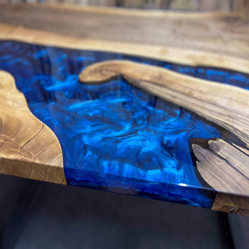 Custom Walnut Epoxy Resin River Table Blue Resin WRT-63