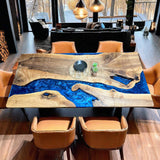 Custom Walnut Epoxy Resin River Table Blue Resin WRT-63