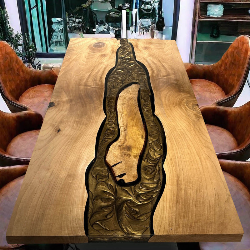Custom Walnut Epoxy Resin River Table Gold WRT-70