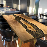 Custom Walnut Epoxy Resin River Table Gold WRT-70