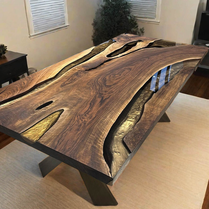 Custom Black Walnut Epoxy Resin River Table Gold Resin BRT-65