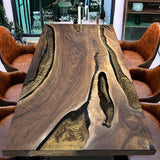 Custom Black Walnut Epoxy Resin River Table Gold Resin BRT-65