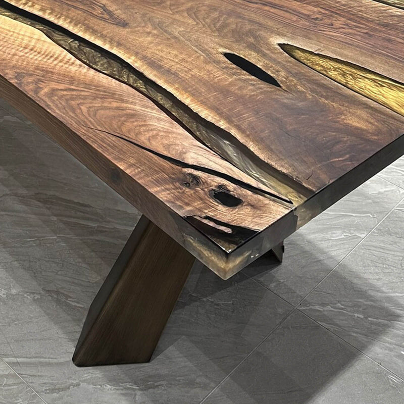 Custom Black Walnut Epoxy Resin River Table Gold Resin BRT-65