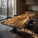 Custom Black Walnut Epoxy Resin River Table Gold Green BRT-92
