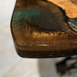 Custom Black Walnut Epoxy Resin River Table Gold Green BRT-92