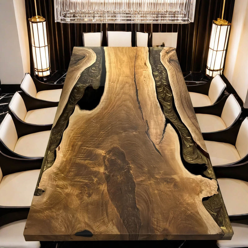 Custom Walnut Epoxy Resin River Table Gold WRT-65