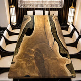 Custom Walnut Epoxy Resin River Table Gold WRT-65