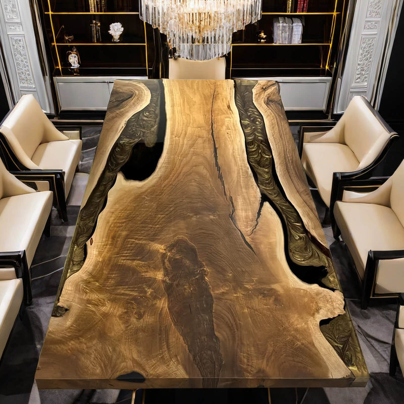 Custom Walnut Epoxy Resin River Table Gold WRT-65
