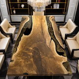 Custom Walnut Epoxy Resin River Table Gold WRT-65