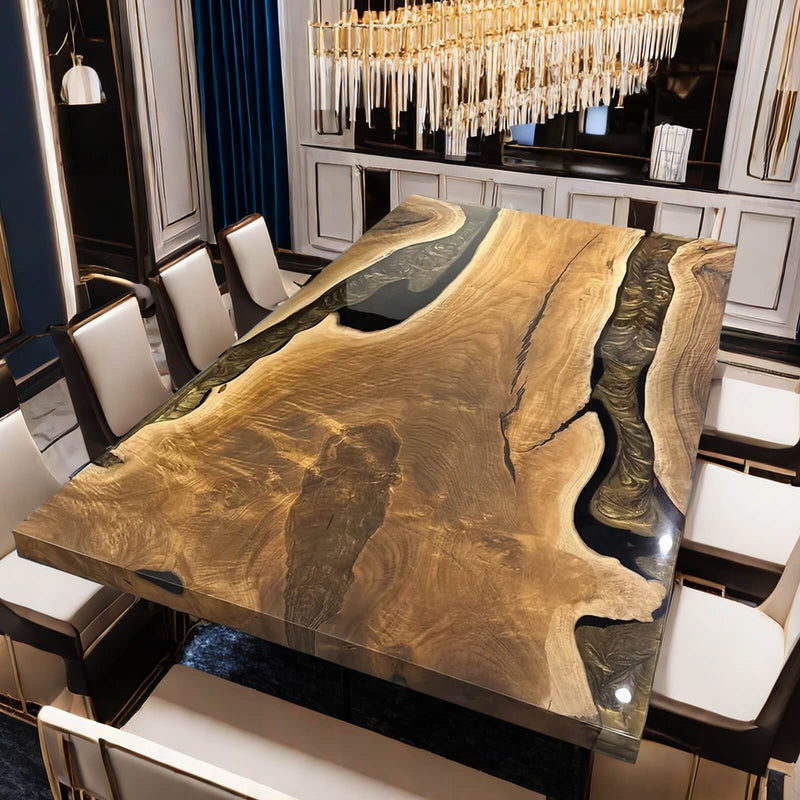 Custom Walnut Epoxy Resin River Table Gold WRT-65